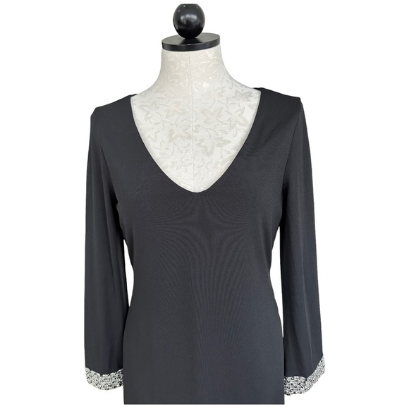 Venus Little Black Dress V-Neck Long Sleeves Sparkly Jeweled Cuffs Size Small - Picture 5 of 11